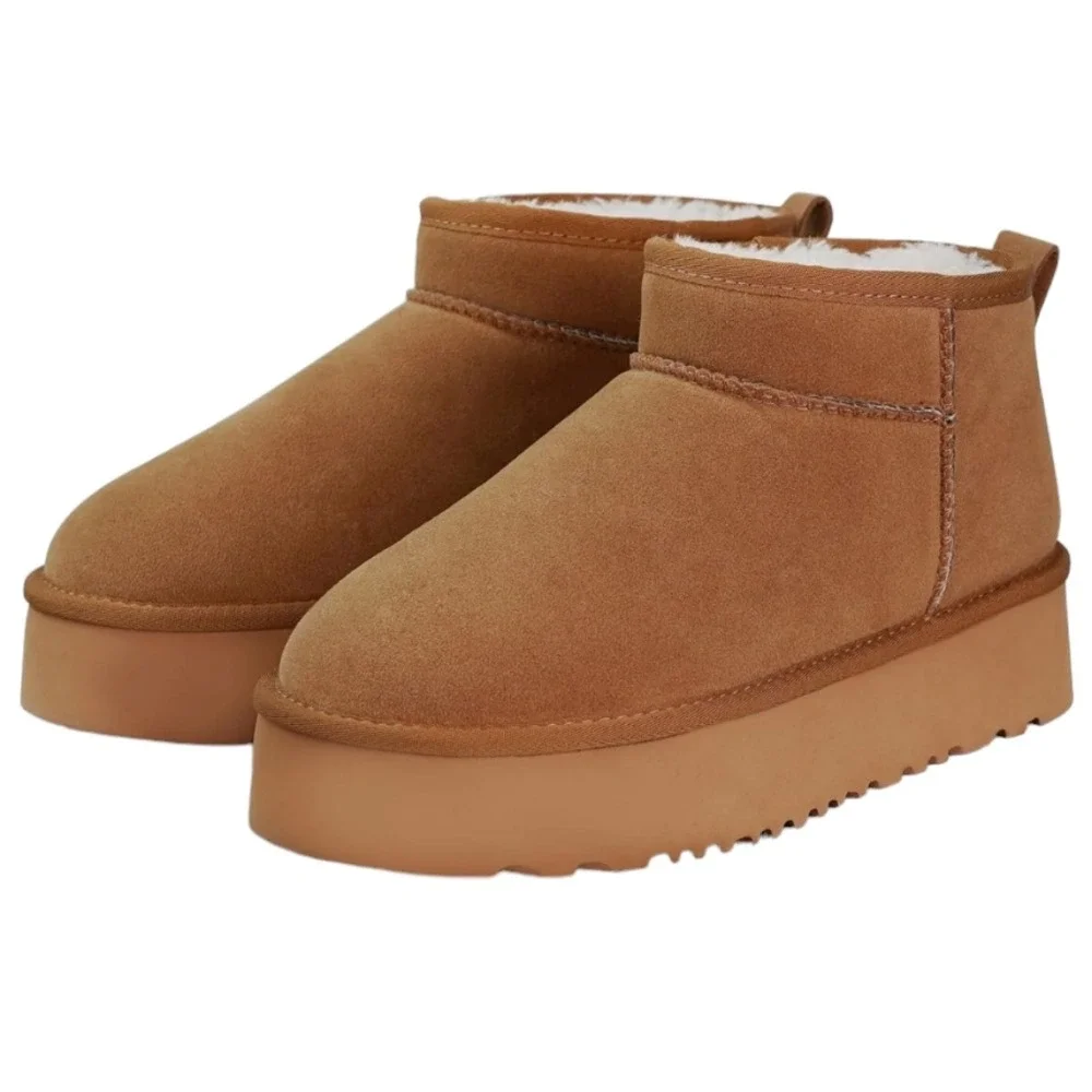 Ultra‎ Mini Snow/Winter Boots Platform Faux Suede Chestnut Slip-On Casual Size 9